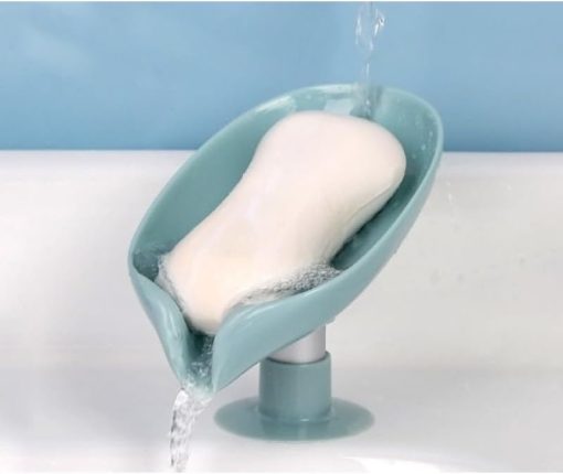 Vantuzlu Sabunluk – Su Giderli Yaprak Şekilli Tasarım, Mutfak ve Banyo İçin Sabun ve Süngerlik, Kaymaz, Kolay Montaj, 1 Adet