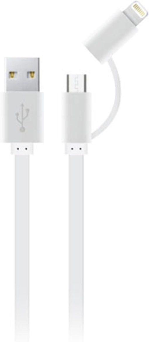 S-Link Anc-Kc20B, Flat Kablo, Plastik, Usb Micro/Lightning 2 In 1, 1M, Beyaz - Görsel 2