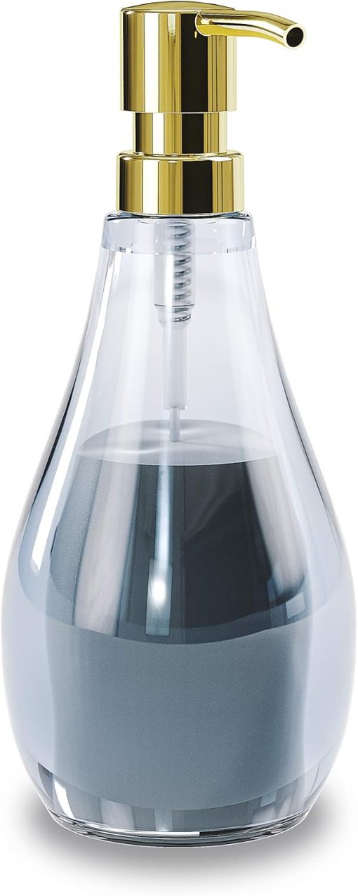 Droplet sabunluk, sıvı sabunluk ve bulaşık deterjanı dispenseri, 280 ml kapasiteli, akrilik cam, banyo ve mutfak için, denim mavisi, normal