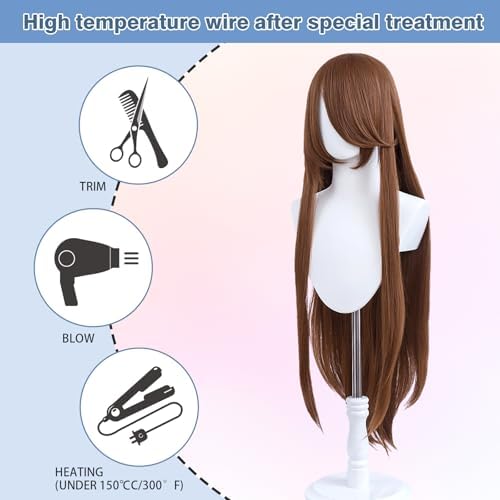Alternative view of 100 cm uzunluğunda peruk, evrensel anime kostümü, kostümlü oyun peruğu, parti, günlük kullanım, festivaller ve cadılar bayramı için mükemmel, TV, film, anime karakteri Cosplay (kestane) için ideal