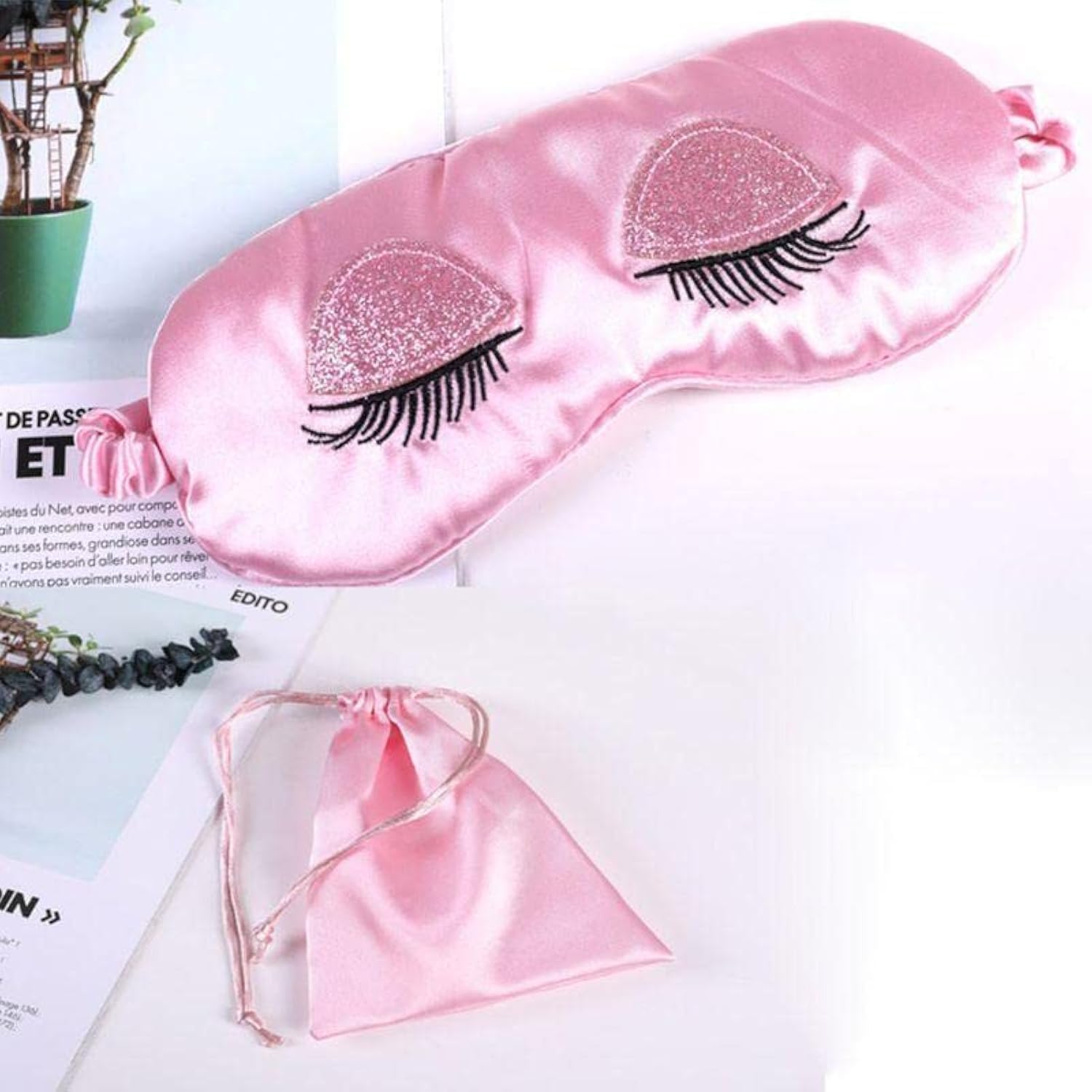 JJLFresheners Uyku için göz maskesi, saten göz bağı ipek uyku maskesi, pürüzsüz, yumuşak, nefes alabilir, seyahat göz kapağı, kadınlar ve kızlar için elastik kayışlı göz farı