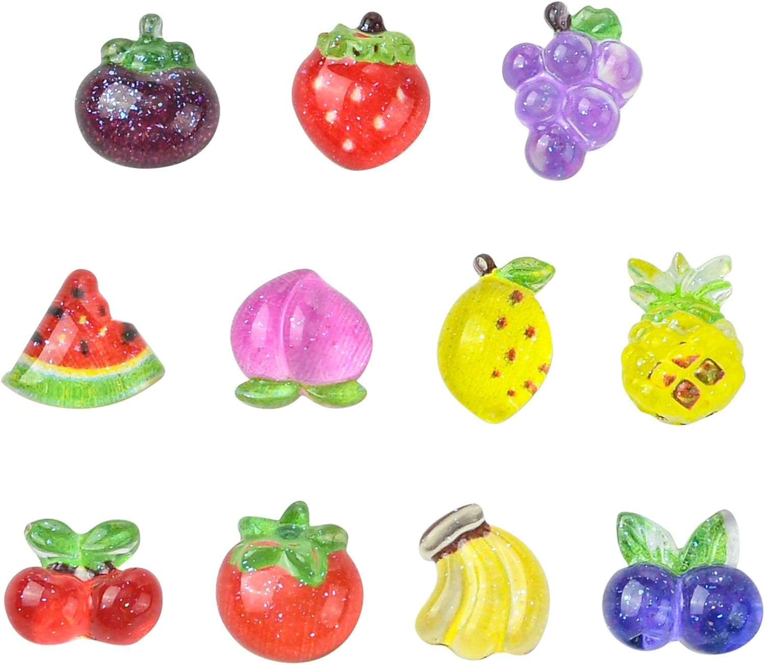 Stiesy 110 adet 11 stil meyve reçine tırnak sanat takılar kiraz şeftali karpuz muz yaban mersini limon şekli balçık takılar tırnak süslemeleri aksesuarları DIY el sanatları kadınlar için