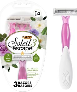 BIC Soleil Escape Kadın Tek Kullanımlık Jiletler, Rahat Bir Tıraş için 3 Bıçak, Gül Paketi ve Manolya Kokulu Saplı Tıraş Jiletleri, Kadınlar için 4 Adet