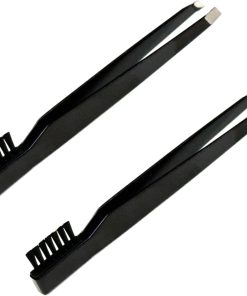 ALAZCO 2 Cımbız ve Fırça Kombo Bakım Aleti Erkekler ve Kadınlar için - Cımbız Kaşları Kendin Yap Profesyonel Makyaj Sanatçıları Seyahat Çantası Makyaj Çantası Temel 2'si 1 Arada Cımbız - Bir Uçta Cımbız,