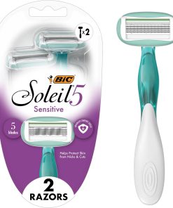 BIC Soleil Hassas Gelişmiş Kadın Tek Kullanımlık Jilet, Beş Bıçak, 2 Sayılı, Kusursuz Pürüzsüz Tıraş İçin, Yeşil
