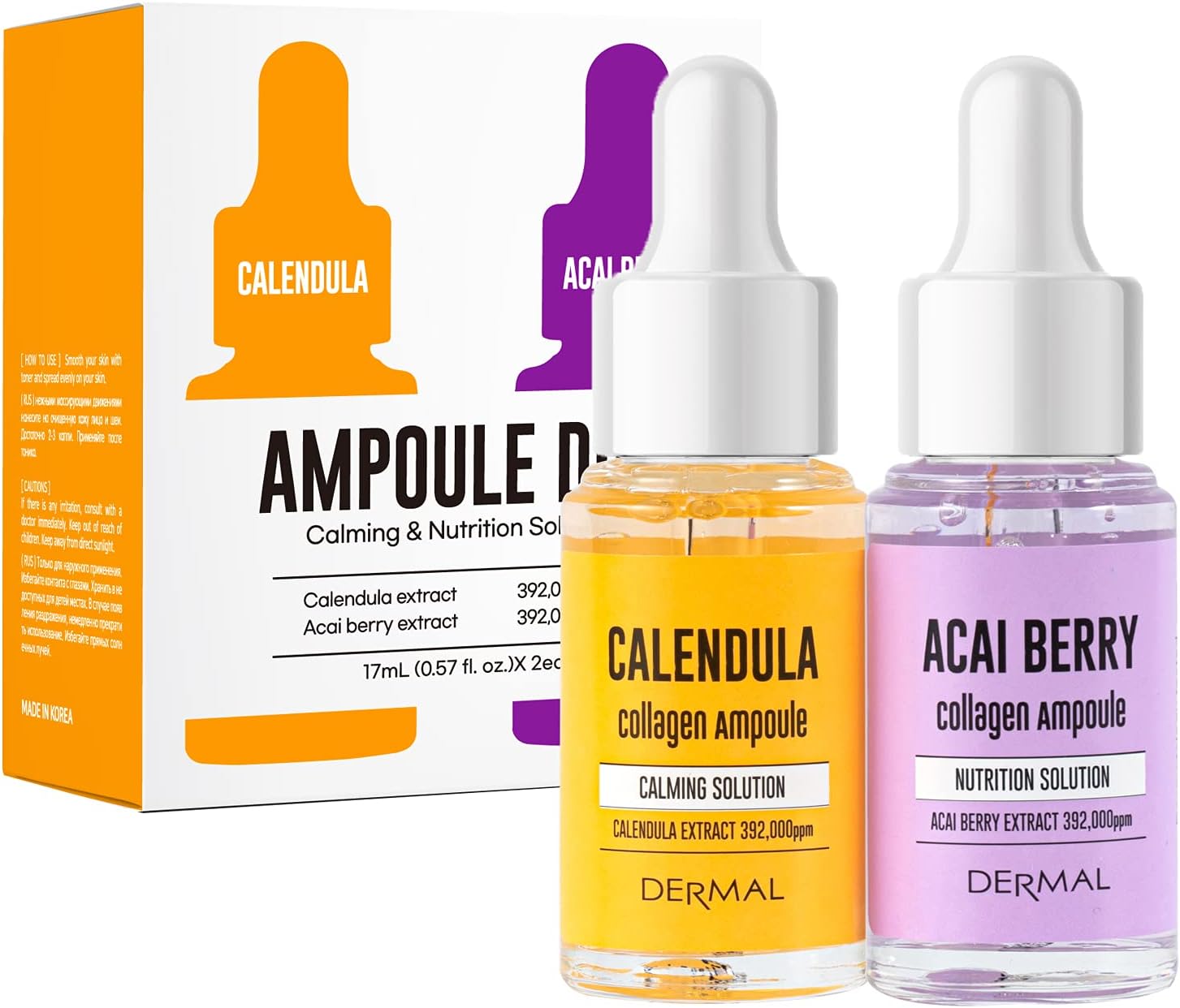 DERMAL 2'li Kırışıklık Bakım Serum Set Yatıştırıcı, Pürüzsüzleştirici,İnce Çizgi, Ton Eşitsizliği ve Nemlendirici Aynı Sefa & Acai Çileği 17ml*2