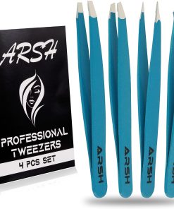 Arsh Sports Kadınlar İçin Profesyonel Cımbız Yüz Kılları - Erkekler İçin Kaş Plucker Cımbız, Kadın Bakımı İçin 4 Parça Cımbız Seti, Kadınlar İçin Yüz Epilasyon Cımbızları, Hassas Batık (Mavi)